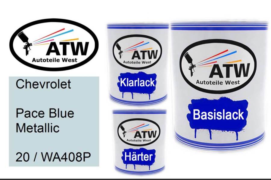 Chevrolet, Pace Blue Metallic, 20 / WA408P: 1L Lackdose + 1L Klarlack + 500ml Härter - Set, von ATW Autoteile West.